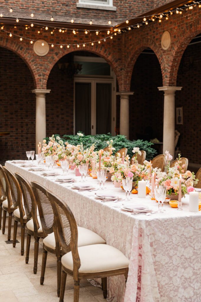 Wedding day reception space in the atrium of Laurel Court in Cincinnati