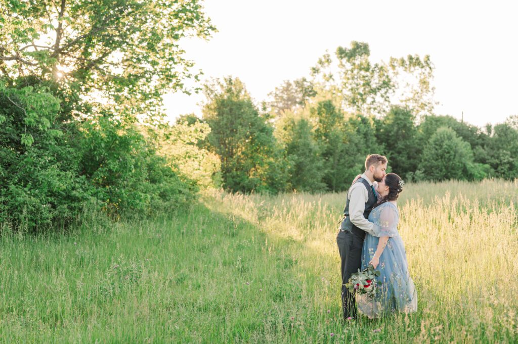 Bride and groom's sunset portraits on their Taylorsville, Kentucky wedding day. 