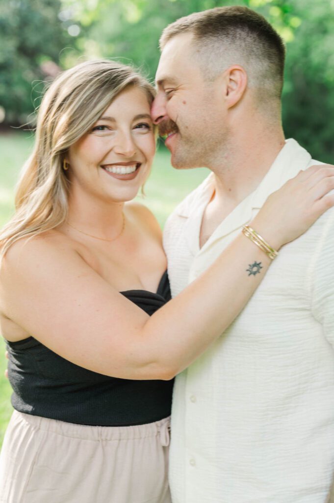 Couple poses for their photo session at Anchorage Trail in Louisville