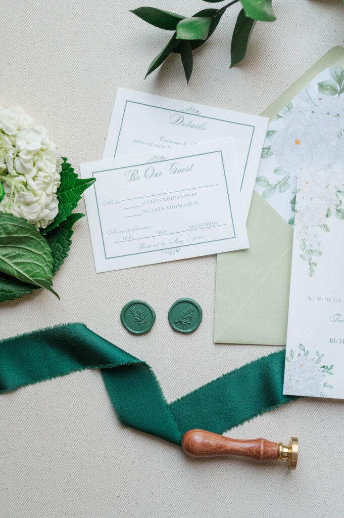 invitation suite for a wedding at Richwood on the River