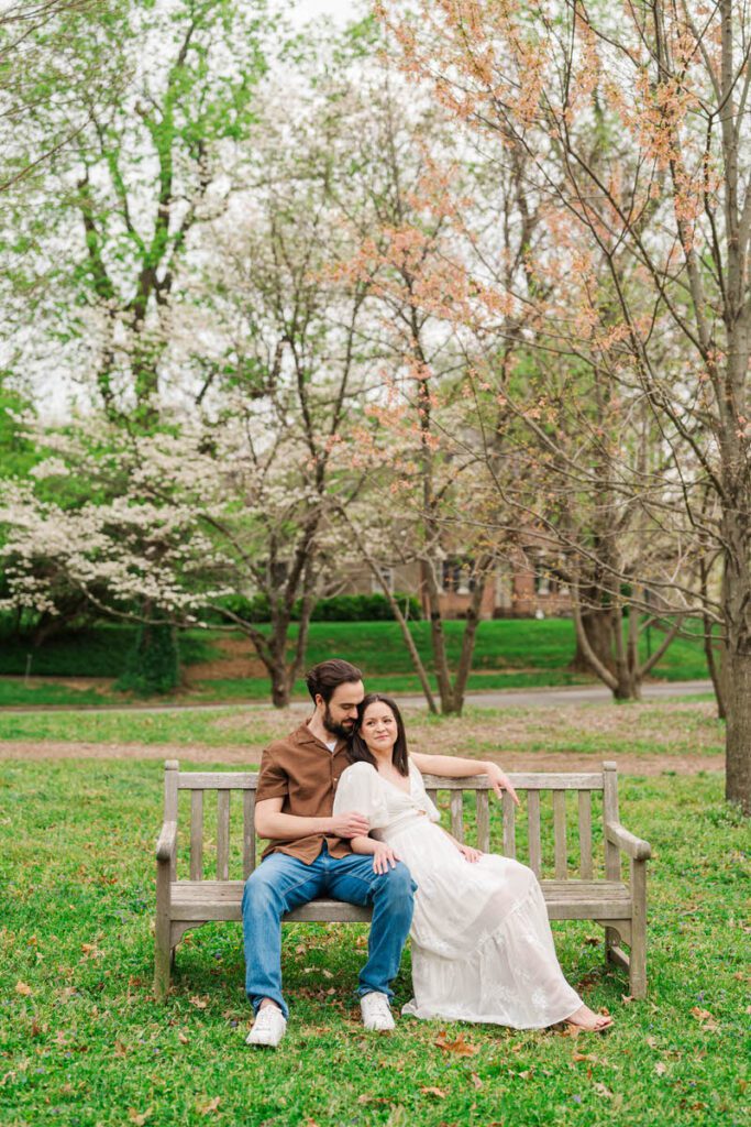 Couple embraces for their engagement session at Ashland, The Henry Clay Estate in Lexington, KY