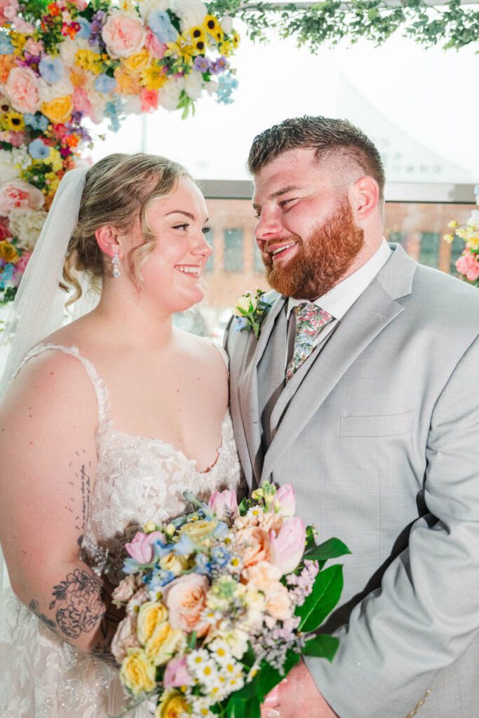 Bride and groom newly married at the Ice House in Louisville