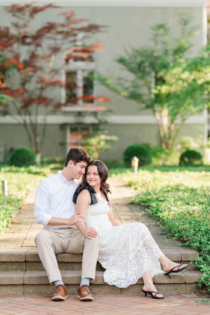Couple poses at Anchorage Trail for their engagement session