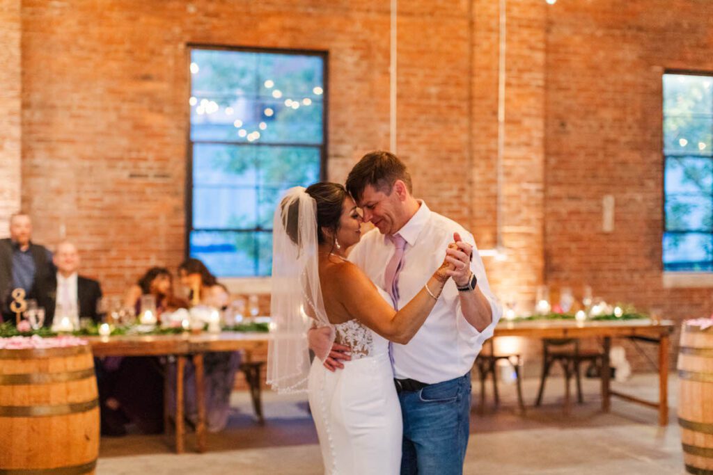 Newlyweds' first dance at Castle and Key Distillery in Frankfort, KY