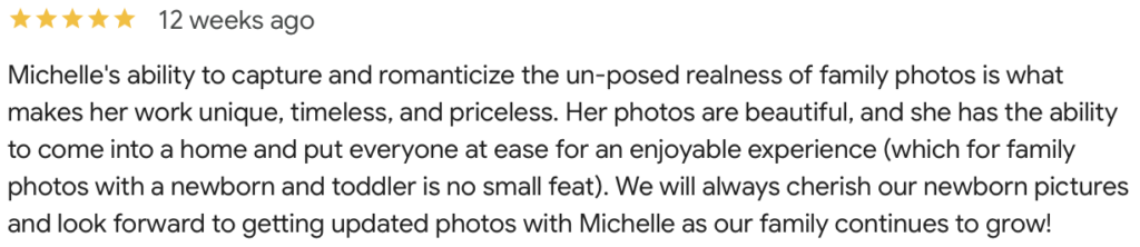 A 5 star review about Louisville photographer Michelle Bordenkircher