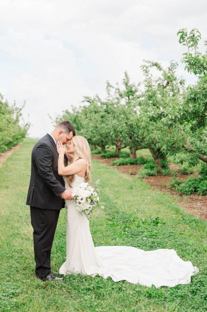 Bride and groom share a moment following their wedding ceremony near Lexington, KY