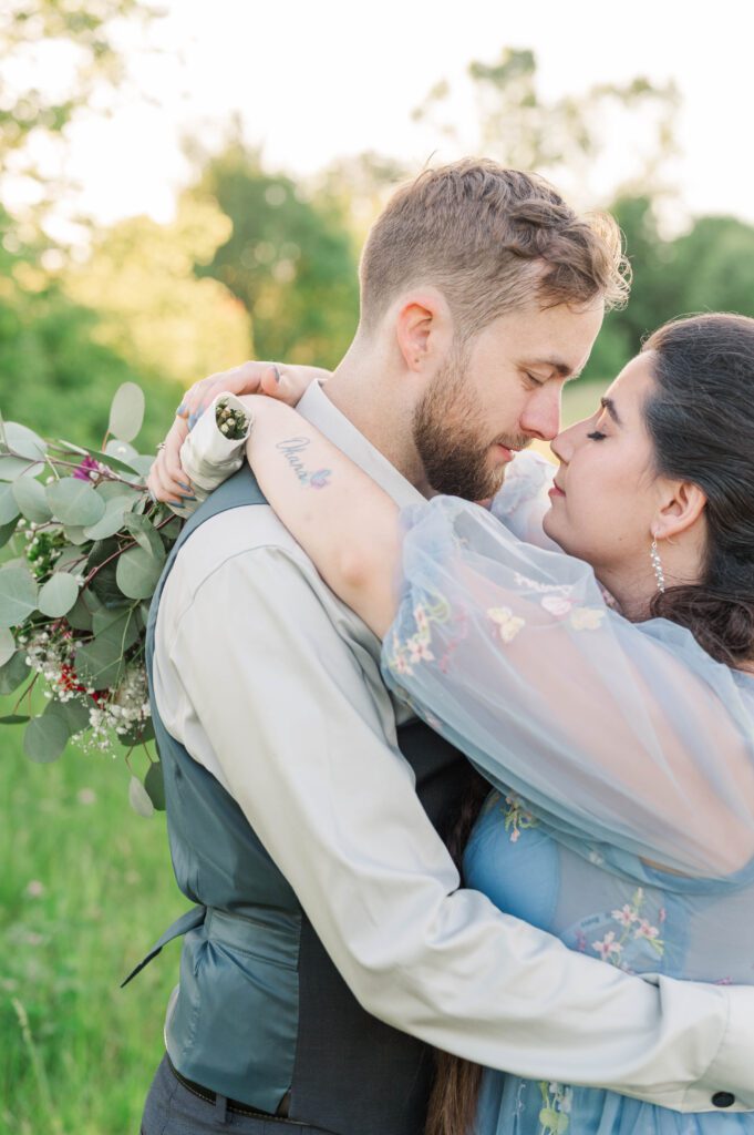 Bride and groom's sunset portraits on their Taylorsville, Kentucky wedding day. 