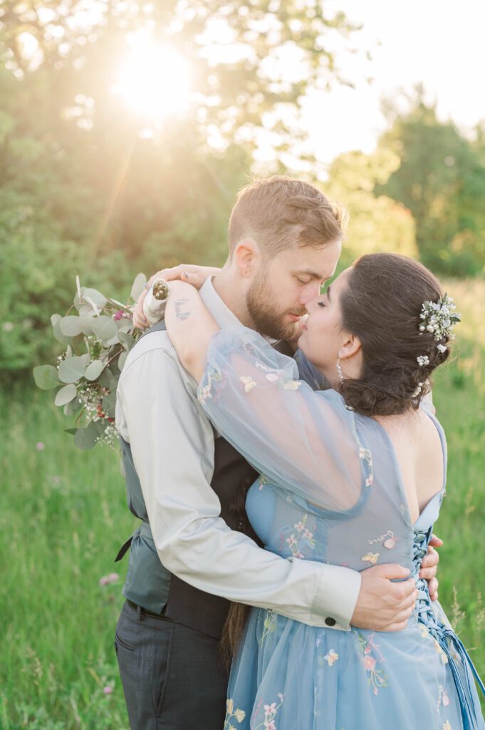 Bride and groom's sunset portraits on their Taylorsville, Kentucky wedding day. 