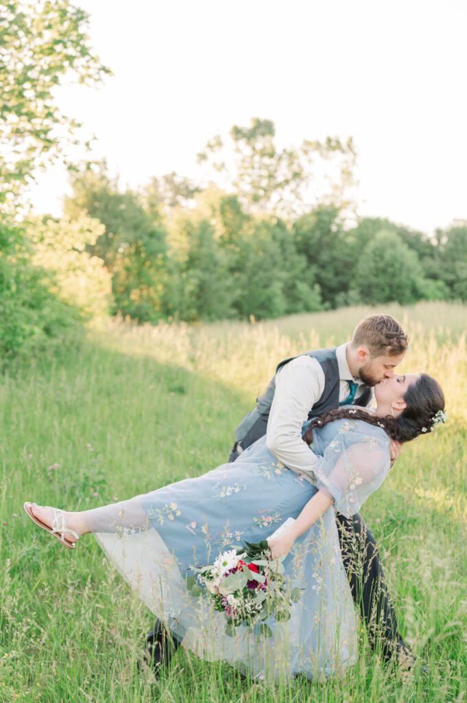 Bride and groom's sunset portraits on their Taylorsville, Kentucky wedding day. 