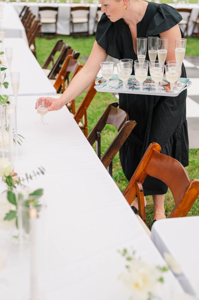 Champagne is set out for wedding reception guests near Lexington, KY