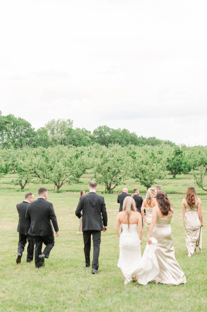 Bridal party following the wedding ceremony near Lexington, KY