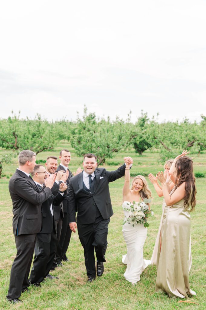 Bridal party following the wedding ceremony near Lexington, KY