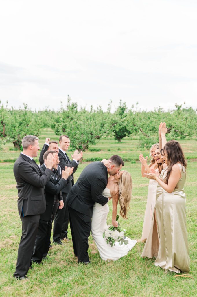 Bridal party following the wedding ceremony near Lexington, KY