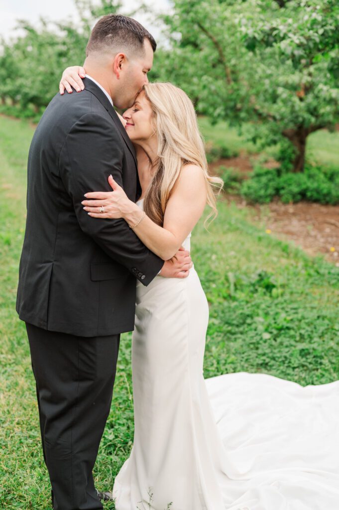 Bride and groom share a moment following their wedding ceremony near Lexington, KY