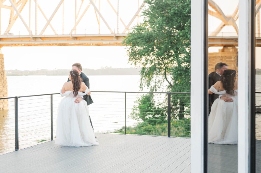 Bride and groom stand together on their wedding day at the Jefferson