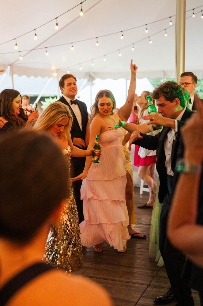 Bride and groom dance during wedding reception