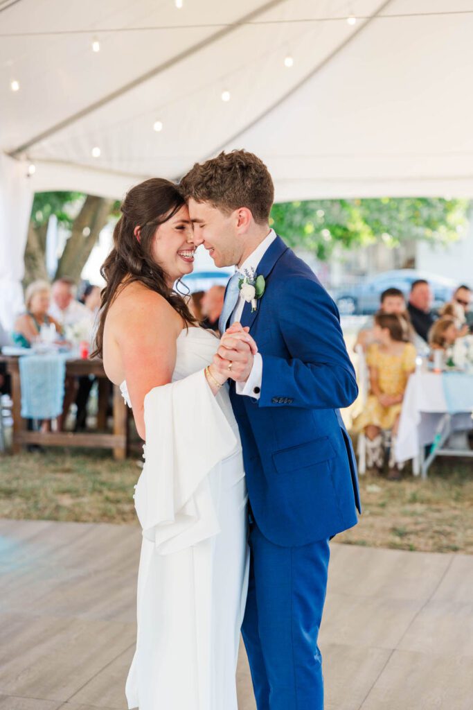 A newlyweds' first dance at The Presley House Riverview in Warsaw, KY