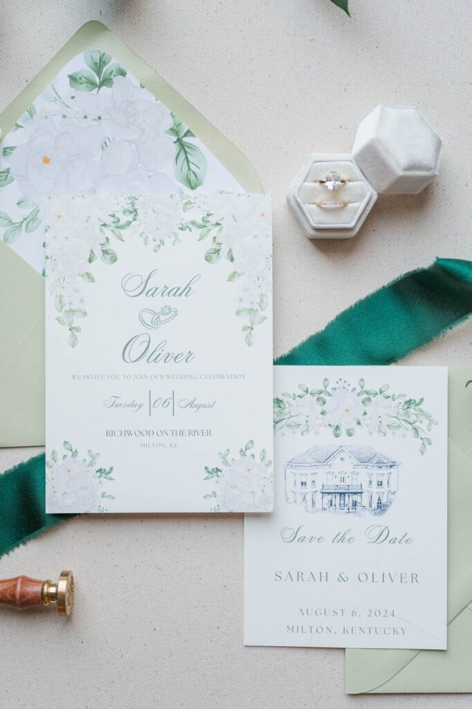 invitation suite for a wedding at Richwood on the River