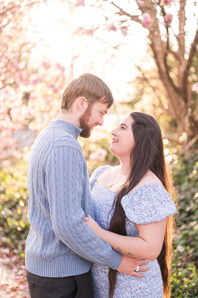 Couple standing together at St James Ct for their engagement photos