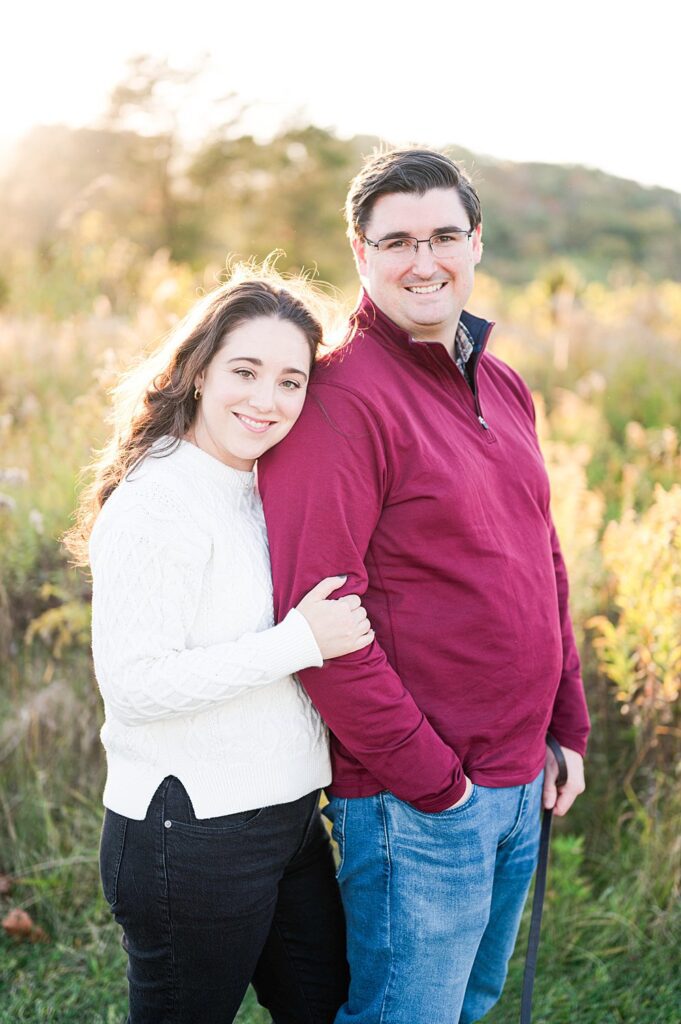 Couple standing together at Broad Run Park for their engagement session