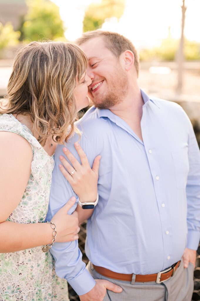 Couple standing at the Louisville Botanical Gardens for their engagement session