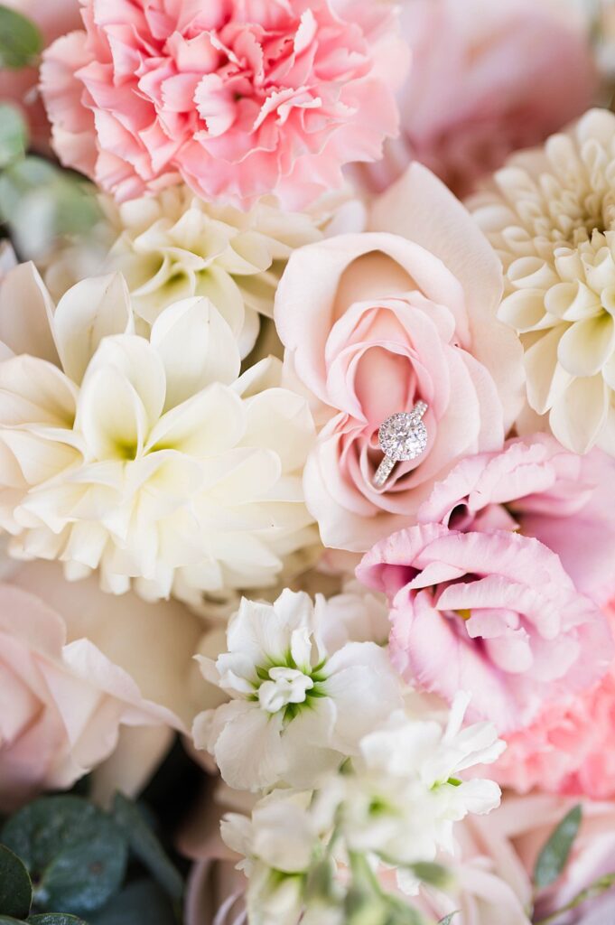 Ring in a bridal bouquet on a wedding day