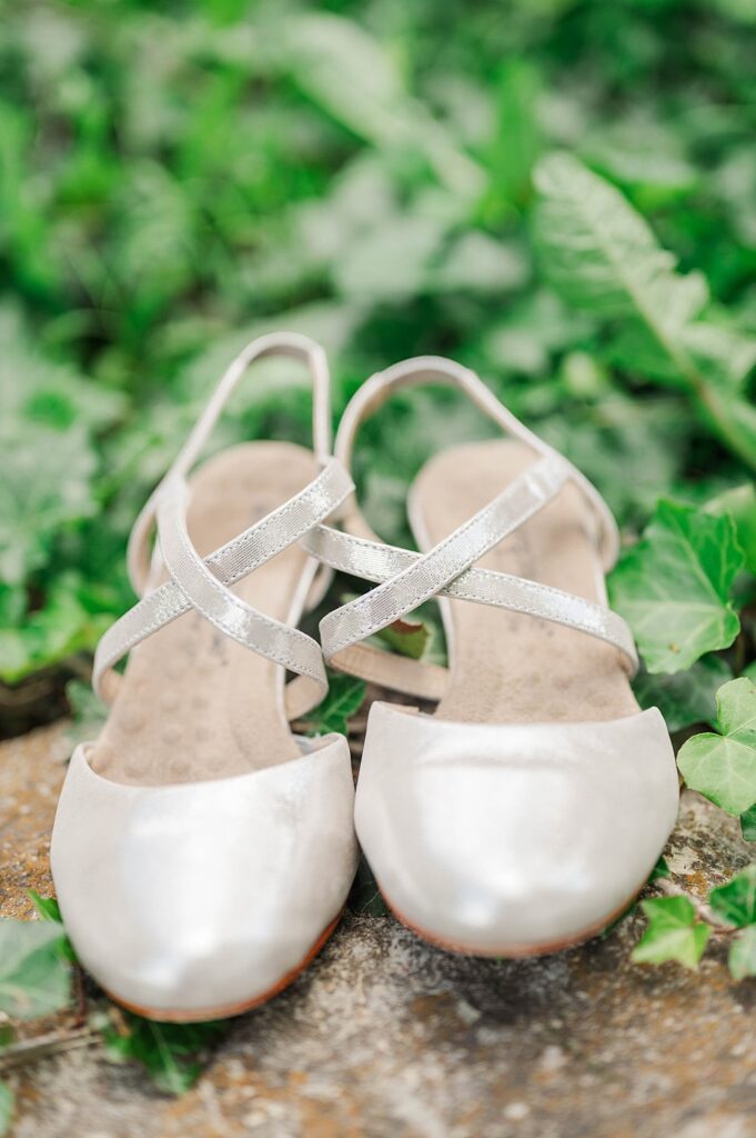 Close up of bridal shoes before the start of a wedding day