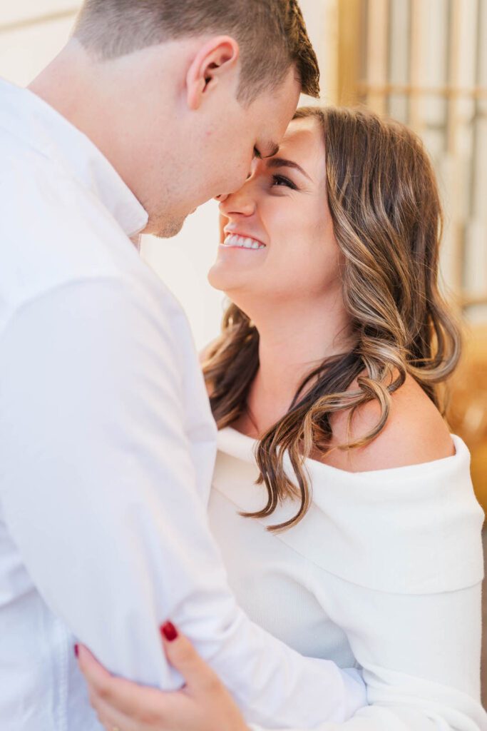 Couple embraces for their engagement photos in Cincinnati, Ohio