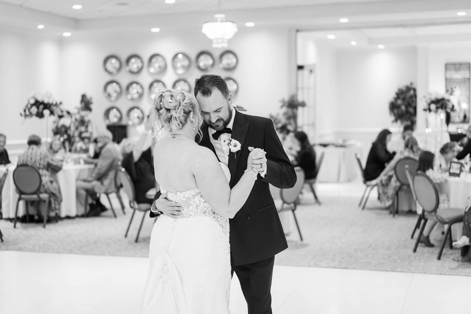 Bride and groom during their first dance at their wedding reception at The Signature Club on Lansdowne in Lexington, KY.