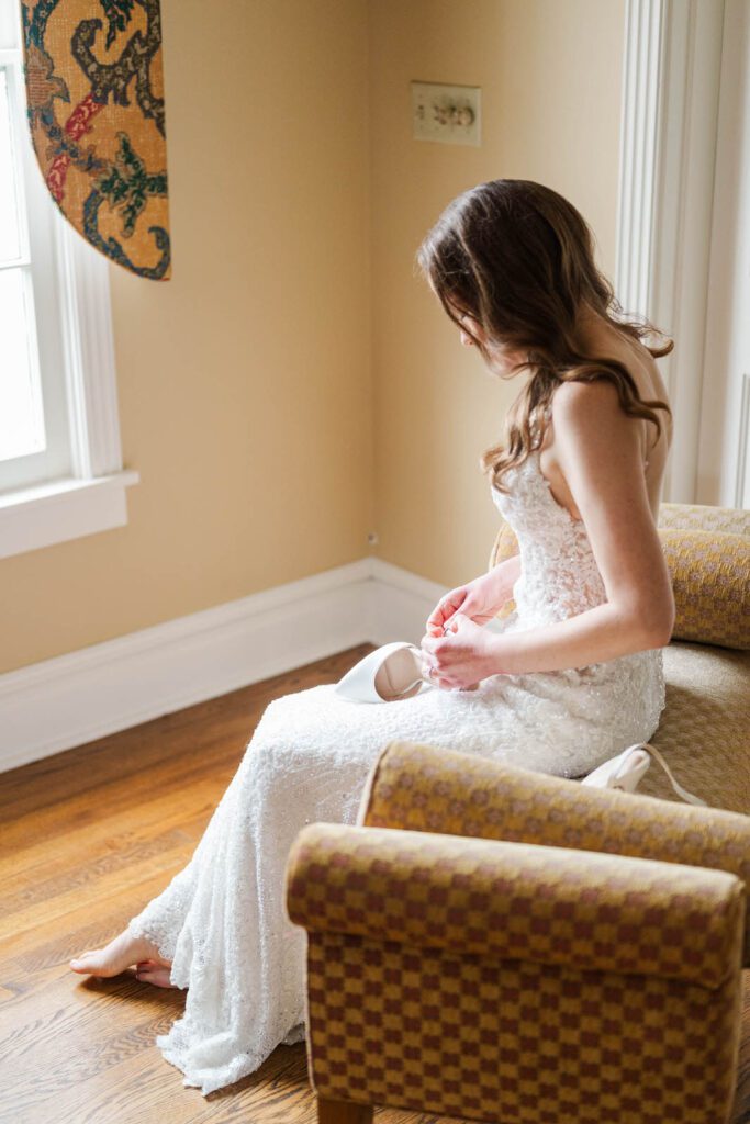 Bride gets ready for her wedding at the Jim Beam Distillery