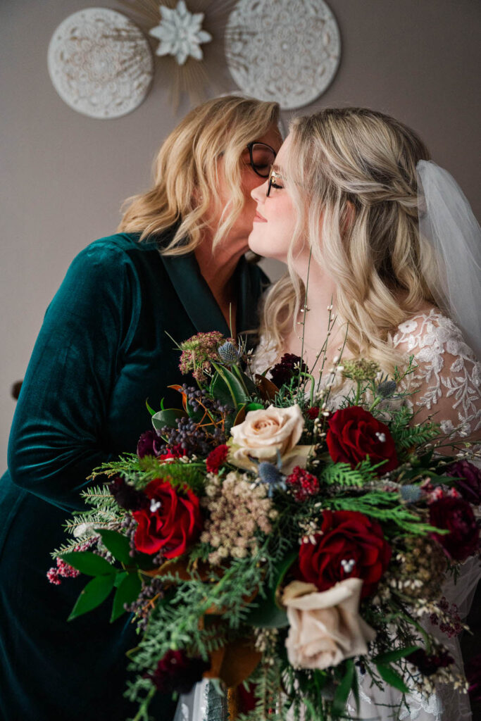 Bride gets ready with her mom for wedding day at The Gatewood in La Grange, KY