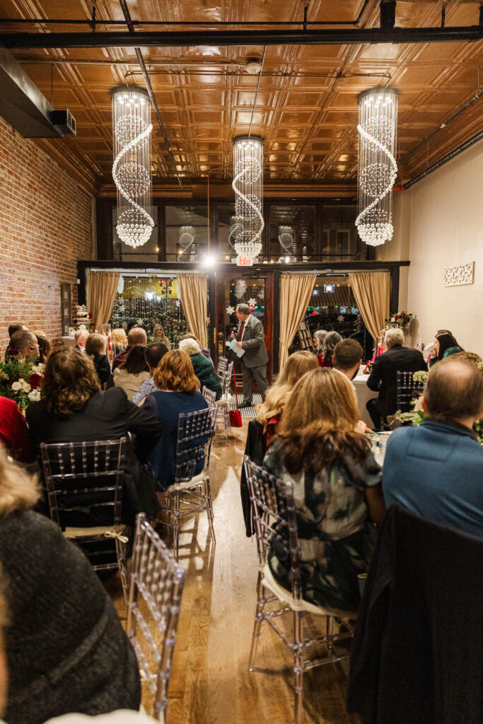 Father of the bride gives a speech during reception at The Gatewood