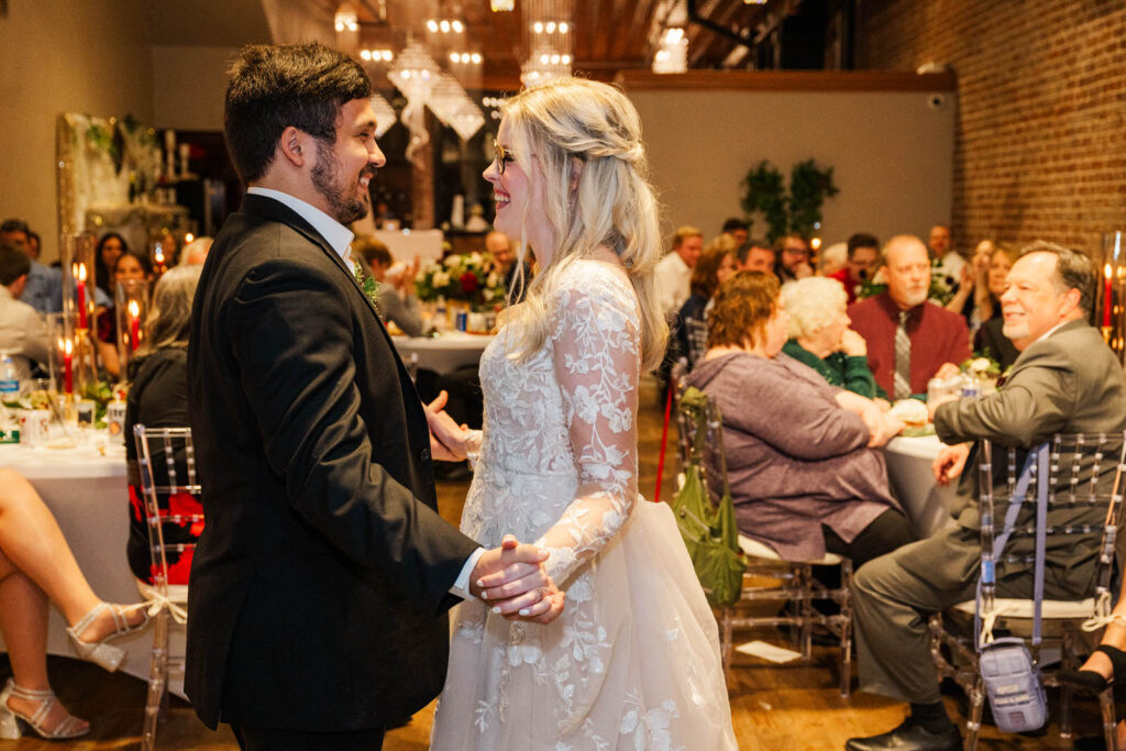 Newlyweds' first dance at their wedding reception