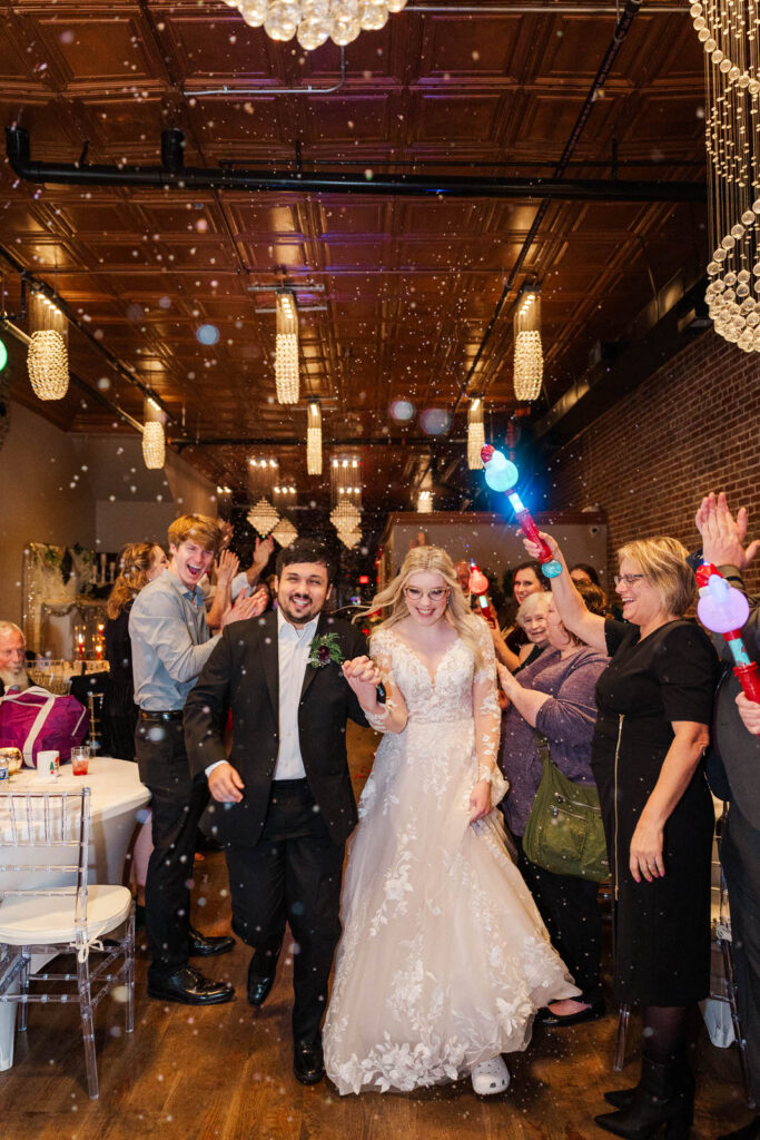 Newlyweds exit their reception with a bubble exit at The Gatewood