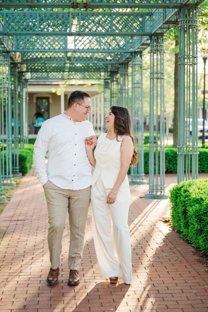 Couple laughs during their Norton Commons engagement session