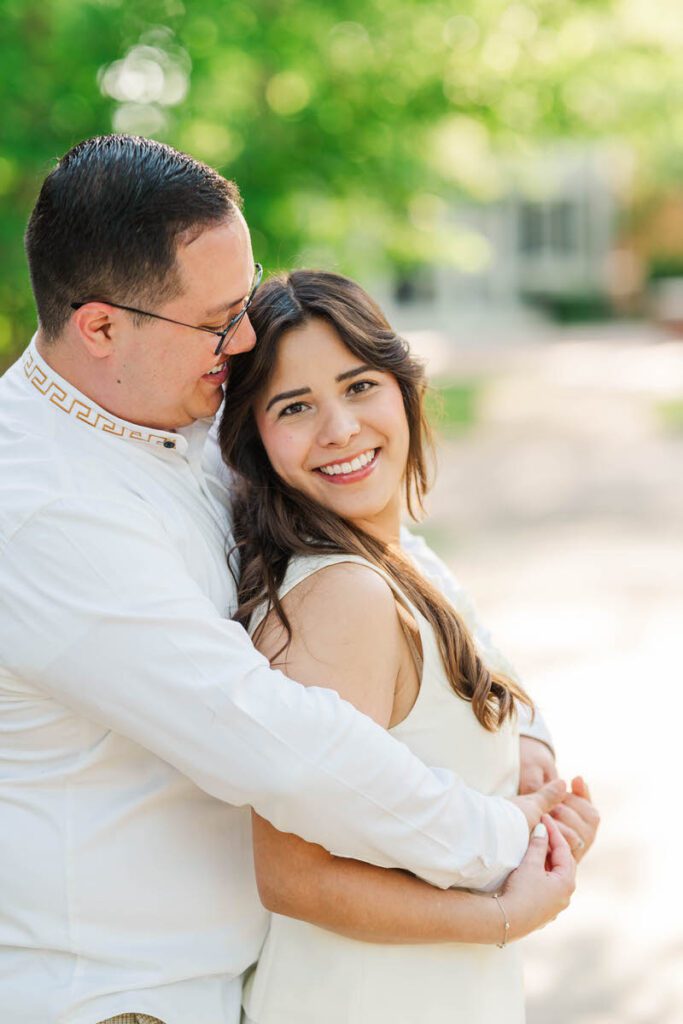 Bride looks at the camera during engagement session at Norton Commons in Louisville, KY