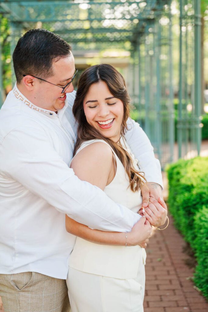 Couple laughs during their Norton Commons engagement session
