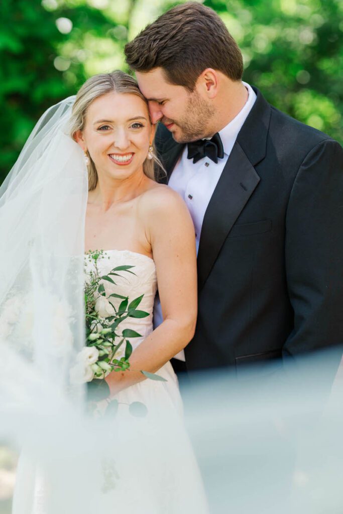 Bride and groom portrait after their fist look at Gardencourt in Louisville, KY