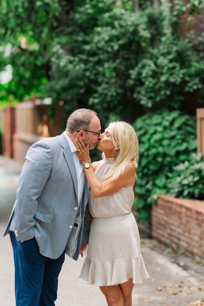 Couple embraces for their engagement session at Gratz Park in Lexington, KY