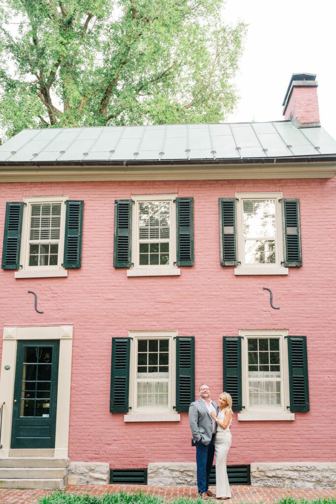 Couple embraces for their engagement session at Gratz Park in Lexington, KY