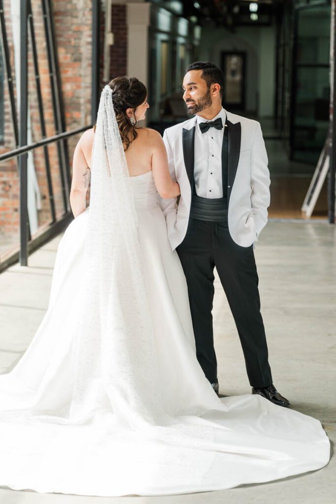 Bride and groom's portraits for their wedding day at Mellwood Art Center