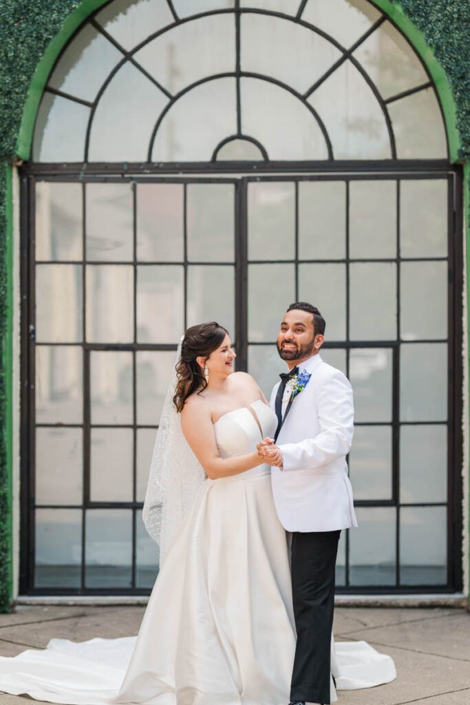 Bride and groom's portraits for their wedding day at Mellwood Art Center
