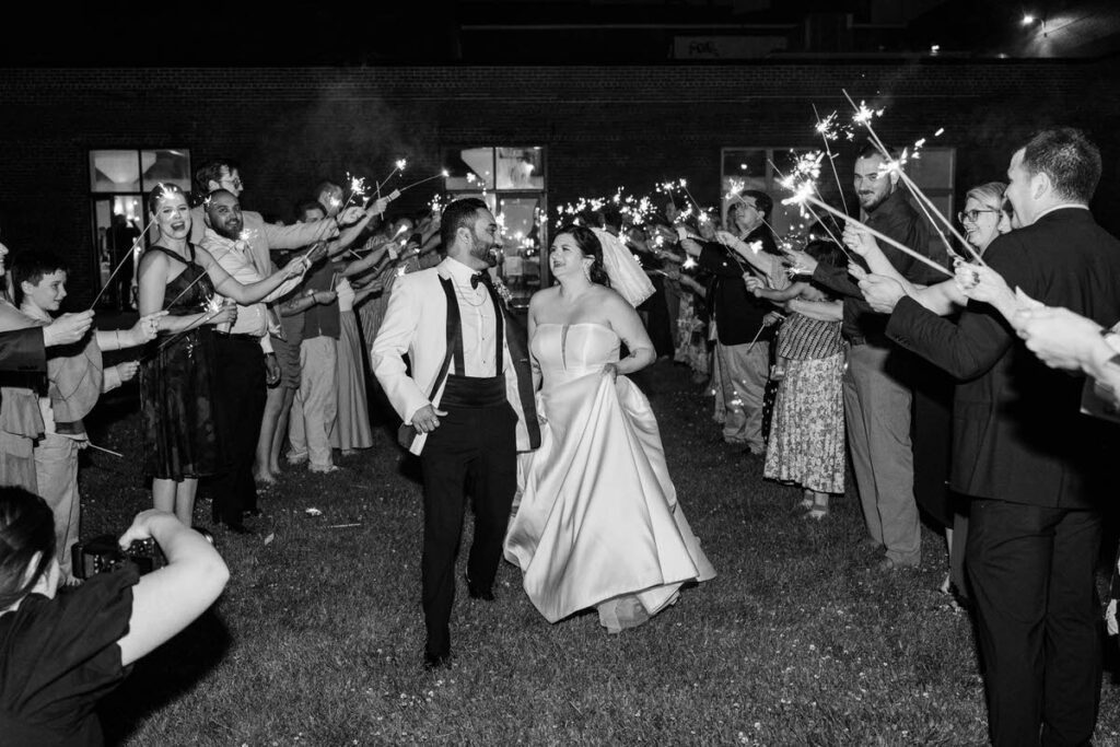 Sparkler exit on a wedding day at Mellwood Art Center