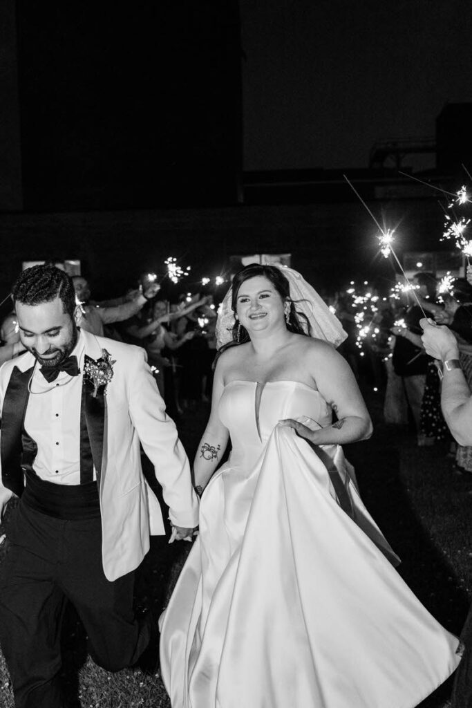 Sparkler exit on a wedding day at Mellwood Art Center