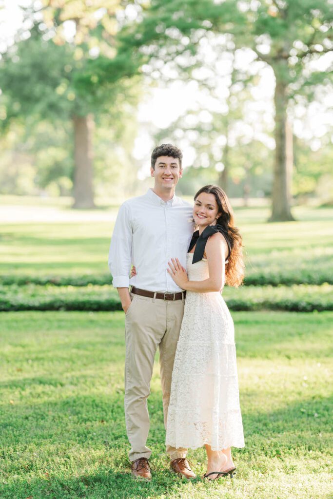 Couple poses at Anchorage Trail for their engagement session