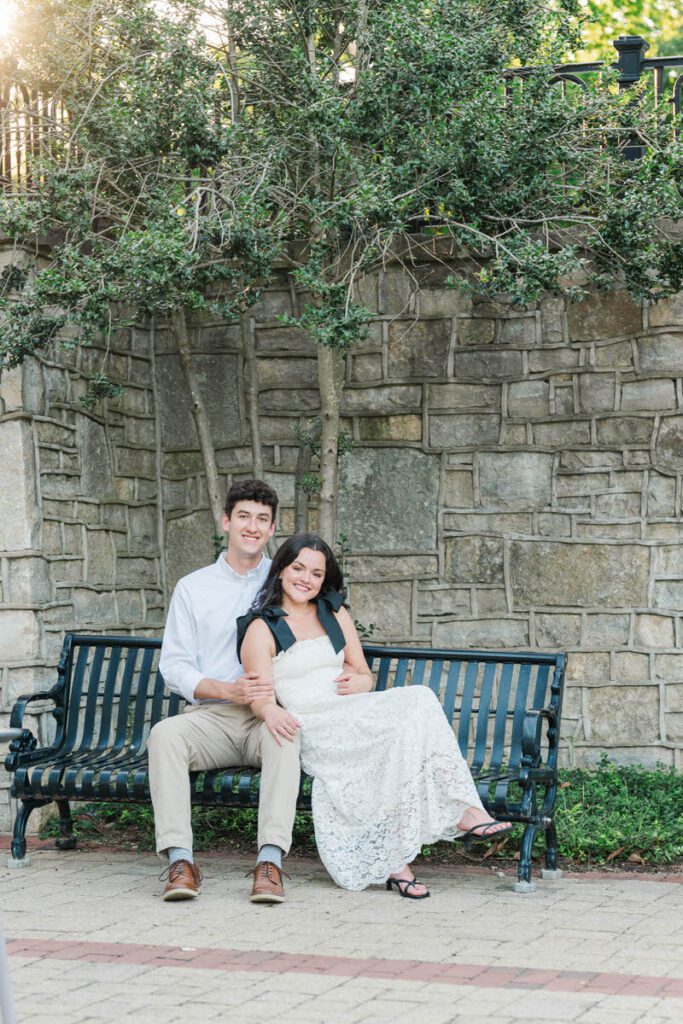 Couple poses at Anchorage Trail for their engagement session in Louisville, KY