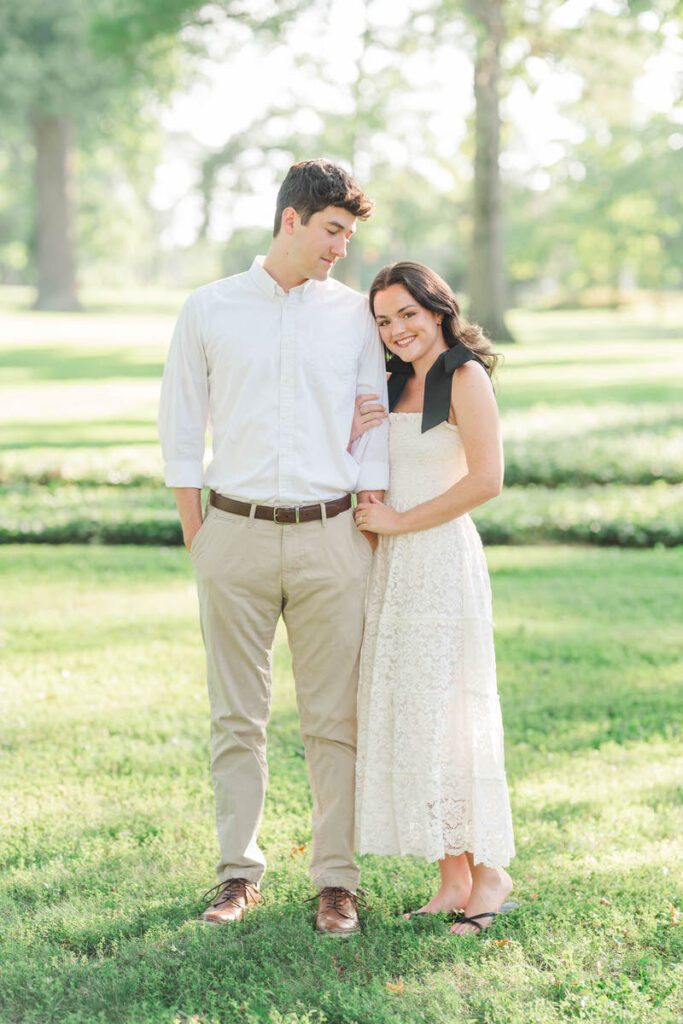 Couple poses at Anchorage Trail in Louisville, KY for their engagement session