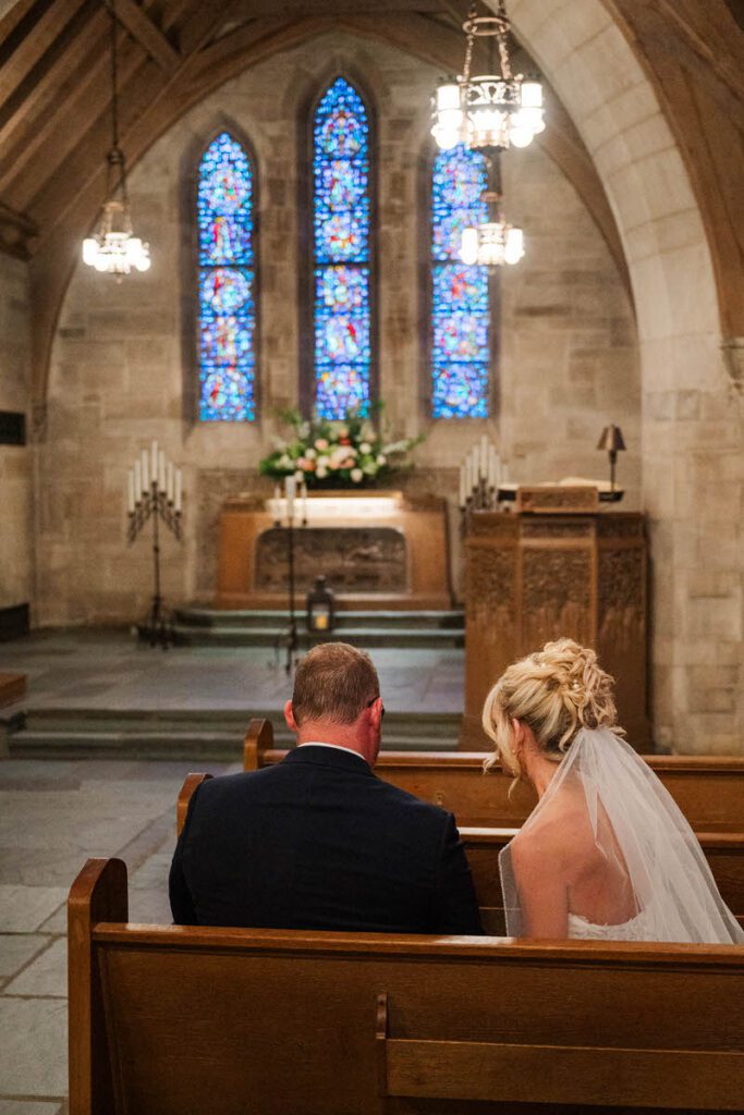 Bride and groom exchange private vows at Duncan Memorial Chapel