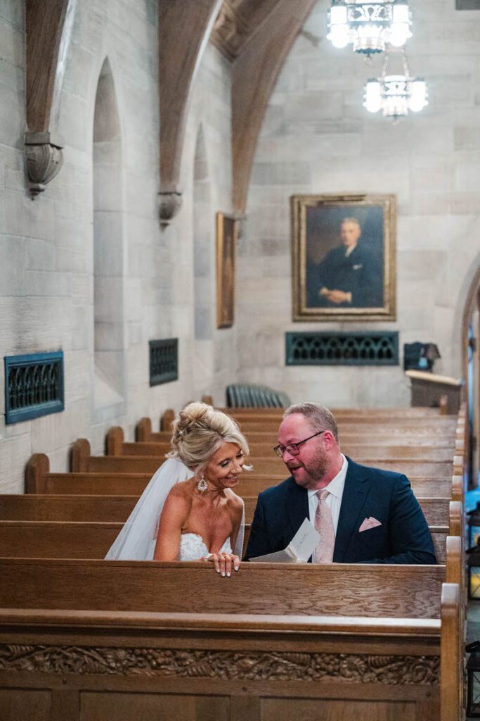 Bride and groom exchange private vows at Duncan Memorial Chapel