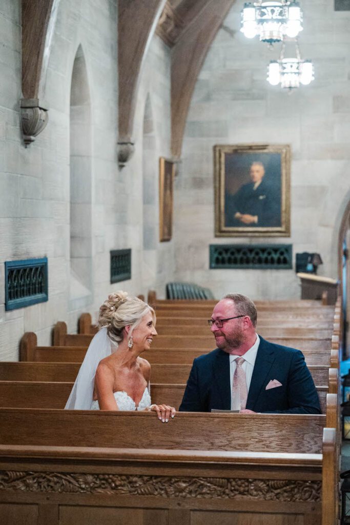 Bride and groom exchange private vows at Duncan Memorial Chapel